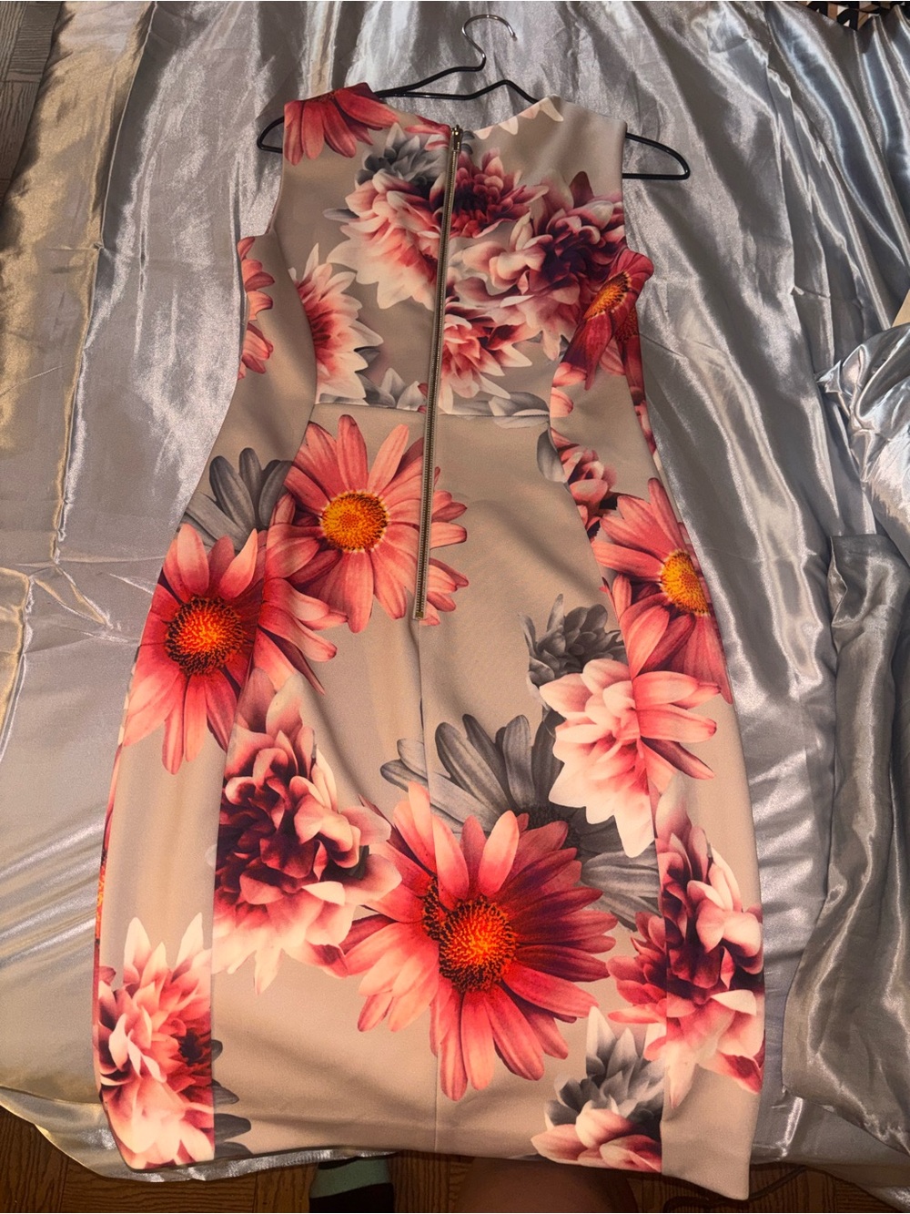Floral Sheath Dress in Pink and Gray